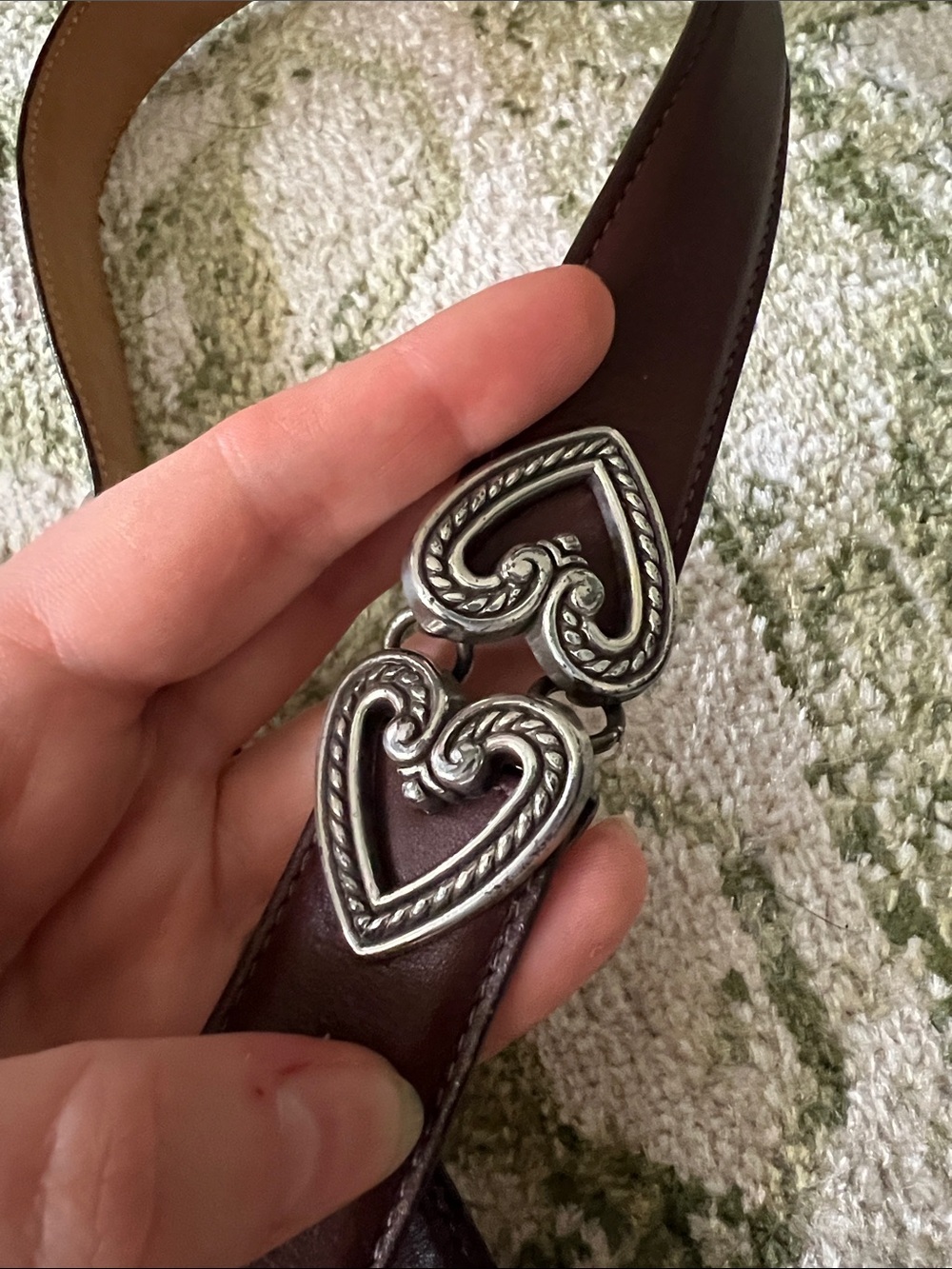 Western Brown Leather Silver Heart Detail Belt - Picture 3 of 4